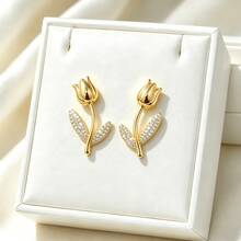 1 Set Stainless Steel Chain Zirconia Flower Pendant Women's Fashion Necklace & Earrings Jewelry Set, Gift Accessory - Style a - View 3