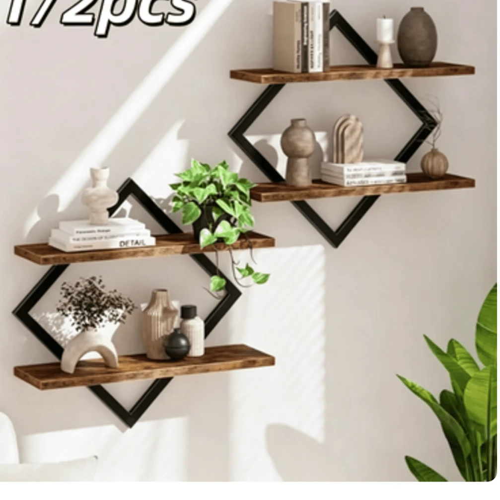 Wooden Wall-Mounted Shelf For Living Room Background Wall, Vase Display Decorative Rack, Home Storage Organizer 1/2pcs - Multicolor - View 1