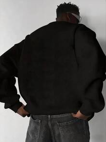 Men's Spring/Autumn Casual Versatile Minimalist Print Crew Neck Sweatshirt, Suitable For Daily Commute - Black - View 6