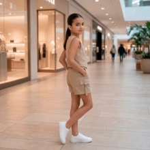 Conjunto Alfaiataria Infantil Menina Shorts e Colete Moda Infantil Dia das Crianças com Embalagem para Presente - Bege - Visão 9