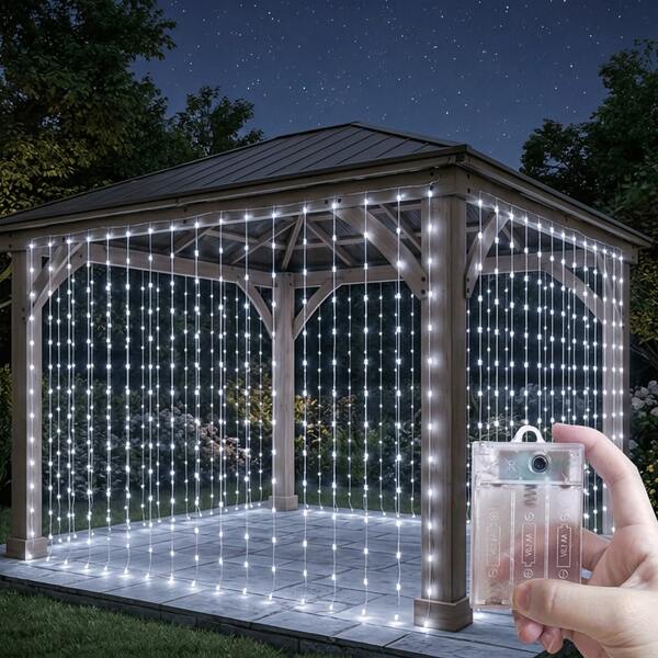 Cortinas de luces de 4 colores para dormitorio, sala de estar, pared, ventana, decoración de pared de fondo para fiesta de cumpleaños, ambiente romántico de la habitación, luces de cadena para patio, luces para exteriores, iluminación de paisaje, cortinas de luces brillantes alimentadas por batería, luces de hadas para dormitorio, boda, Ramadán, fiesta de cumpleaños, decoración de pared interior para días festivos, luces de cadena para festivales, luces de jardín, luces decorativas de Navidad y Halloween, luces de patio, decoración de guirnalda de cuento de hadas, decoración de camping