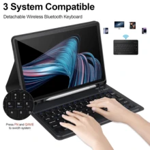 四合一键盘保护套，兼容三星 Galaxy Tab 和 iPad、Redm iPad SE，包含可拆卸无线蓝牙键盘（150mAh）和鼠标，平板电脑保护套带笔槽（黑色） - 黑色 - 查看 3