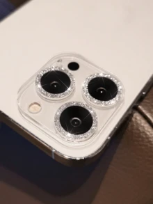 CSDZ 1件組 銀色閃粉透明網格鏡頭保護膜，超高畫質無損影像，防水防震，適用於 iPhone 17 Pro Max/17 Pro/17/16 Pro Max/16 Pro/16 Plus/16/15 Pro Max/15 Pro/15 Plus/15/14/13/12 同型號 [國際版 非本地版] - 銀色閃粉 - 查看 6