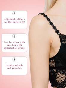 2 Stücke Damen Spitzenbesatz Träger BH, nahtlos unsichtbar Blumenmuster vielseitig gerader Ausschnitt Bralette - Mehrfarbig - Übersicht 2