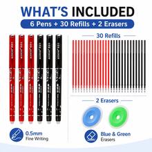 Erasable Gel Pen Set, 6 Pens With 30 Red And Black Ink Refills And 2 Erasers, Smooth Writing Refillable Friction Pens For Students, School, Office, Homework, Notes, Journaling And Daily Writing - Multicolor - View 4