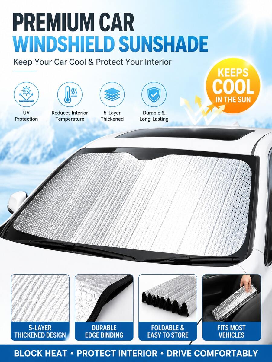 1pc Universal Car Front Windshield Sun Shade, Anti-UV Heat Insulation Sunshade, Foldable Car Window Shade, Car Sun Protection Cover - A - View 1
