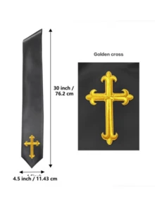 1pc Embroidered Pastor Shawl, White Traditional Church Choir Shawl With Embroidered Cross, Men's Wedding Officiant Pastor Robe Accessory, Halloween Costume Accessory - A - View 6