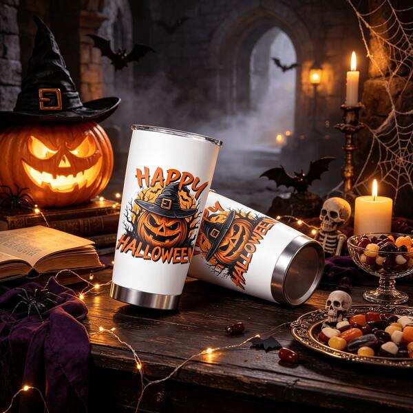 1pc/5pcs 20oz Happy Halloween Witch Hat Pumpkin Insulated Tumbler, Double Wall Vacuum Stainless Steel, With Lid And Straw, Suitable For Travel, Outdoor And School, Ideal Gift For Halloween Lovers, Holiday Enthusiasts, Friends And Family