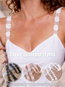 2 Stücke Damen Spitzenbesatz Träger BH, nahtlos unsichtbar Blumenmuster vielseitig gerader Ausschnitt Bralette - Mehrfarbig - Übersicht 1