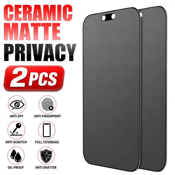 CASECOPS 2 piezas Protector de pantalla de privacidad mate de cerámica, compatible con modelos iPhone 17 Pro Max/17 Pro/17 Air/17e/16 Pro Max/16 Pro/16 Plus/16e/16/15/14/13/12/11, anti-espionaje de 25° + compatible con fundas de teléfono, cobertura completa, anti-huellas, anti-rayones, textura mate suave con un tacto sedoso y liso, película de privacidad de cerámica esmerilada (no vidrio templado)