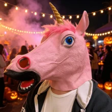 1pc Unicorn Wild Boar Latex Head Mask, Escape Room Haunted House Mystery Bar Costume Mask Headgear Unisex Dress Up Prop - Multicolor - View 2
