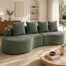 Linen Sofa With 4 Cushions, High-Density Foam Filling + Spring Elements - 綠色 - 查看 4