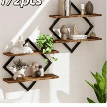 Wooden Wall-Mounted Shelf For Living Room Background Wall, Vase Display Decorative Rack, Home Storage Organizer 1/2pcs - Multicolor - View 2