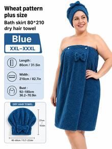 2pcs/Set Extra Large Bath Robe + Adjustable Princess Shower Cap, Size 80*210cm/80*160cm, 350g/Sqm, Quick Drying, Suitable For M-XXXXL, Thick Bathrobe For Home, Hotel, Bathroom, Travel, Sauna, Spa, Party, Swimming Pool, Picnic, All Season, Bathroom Decor - 彩色 - 查看 6