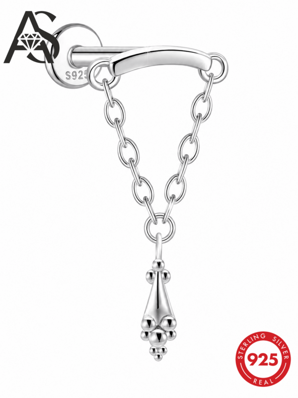 AnlaScheer 1pc S925 Sterling Silver Tassel Geometric Smooth Textured Pierced Stud Earrings, Low Allergy Design, Women's Daily Wear Jewelry, Party Gift
