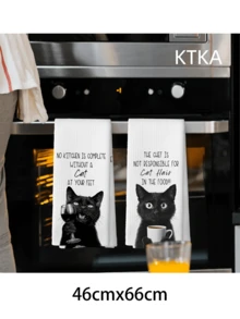 2pcs Cute Black Cat Kitchen Towels, Soft Absorbent Durable, Machine Washable, Warm Housewarming Gift For Friends, Kitchen Accessories & Essentials - Black and White - View 9