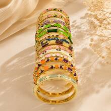 5/3/1pc Random Color & Style Vintage Boho Enamel Floral Leaf Bracelet Set Elegant Multicolor Metal Bangle Statement Jewelry For Women - Multicolor - View 3