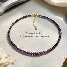 1pc Vintage Simple Natural Stone Tiger'S Eye Bead Necklace, Small Stone Choker, For Valentine'S Day, Daily Occasion, Gift-Giving Occasion - Purple - View 6