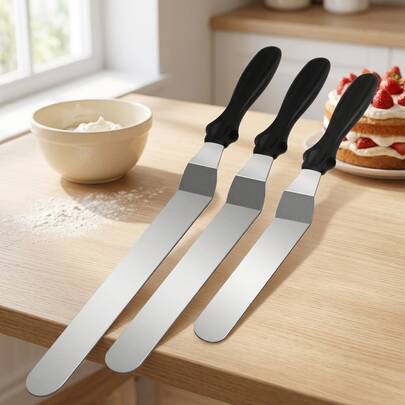 1/3pcs Professional Stainless Steel Curved Cream Spatula Set With Ergonomic Handle, Suitable For Cake Decoration, Frosting And Leveling, Includes 6-Inch, 8-Inch And 10-Inch Curved Spatulas, Ideal Tool For Professional And Home Baking. Stainless Steel Cream Scraper For Cake Smoothing - 6-Inch, 8-Inch, 10-Inch Cake Decorating Tools, Back To School Season, Cake Spatula Set