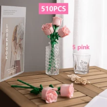 1018pcs DIY Red, Pink, Blue Building Block Roses, Assembled Building Block Flowers, Desktop Decoration Ornaments, Valentine's Day, The Best Gift For Girlfriends (Excluding Vases) - Multicolor - View 15