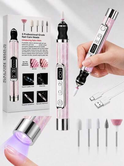 GANLAIX Mesin Bor Kuku Elektrik Isi Ulang USB - Mesin Bor Kuku Elektrik untuk Kuku Akrilik, Alat Pemoles Kuku Elektrik Portabel Nirkabel, Kit Manikur dan Pedikur, Cocok untuk Salon Rumahan, Alat Cepat untuk Perawatan Kuku