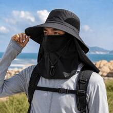 1pc Sun Protection Bucket Hat With Integrated Neck Guard, Breathable Wide Brim For Fishing, Hiking And Outdoor Activities - Multicolor - View 3