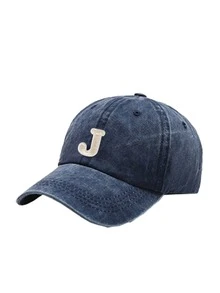 1pc Vintage Washed Distressed Baseball Dad Hat, A-Z 26 Letter Print, Soft Adjustable UV Protection Sun Hat, Retro Casual Lightweight Outdoor Sports Cap - Navy Blue - View 18