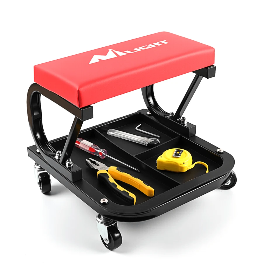 Nilight Rolling Mechanic Seat, 250 LBS Capacity Padded Mechanic Stool With Tool Tray Storage, Auto Repair,Red - A - View 1