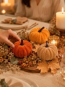 12pcs Mini Velvet Artificial Pumpkin Decor, Foam Core, Thick Velvet Fabric Exterior, Suitable For Autumn Atmosphere Decoration, Thanksgiving Harvest Backdrop, Birthday Party Tabletop Decor, Dining Table Centerpiece, Autumn Home Decor, Halloween Party - Multicolor - View 2