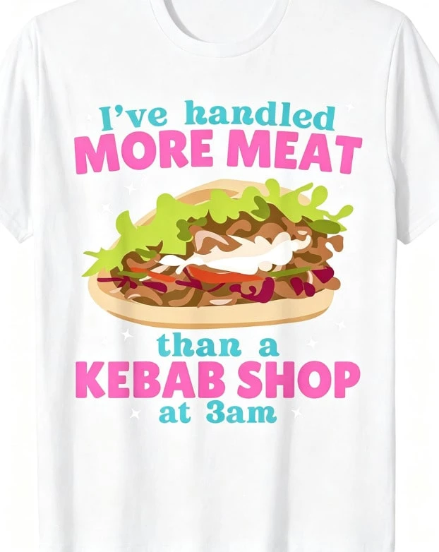 Funny Vintage Kebab Doner T-Shirt, Gift For Turkish Food Lovers, Comfortable Short Sleeves For Summer. - 白色 - 查看 1