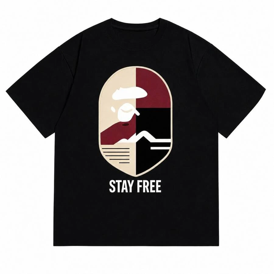 Men's Classic Logo Tee - Plaid Check Ape Head Graphic Cotton T-Shirt - Unisex - 樣式4 - 查看 1