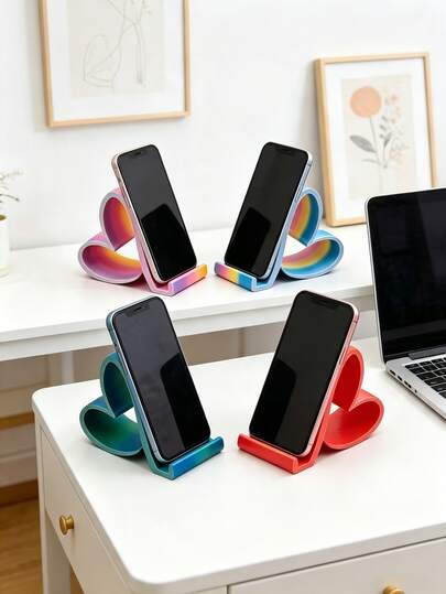 Heart-Shaped Phone Stand | 3D Printed Universal Tablet Stand, Home, Office, Party Decoration Desktop Organizer, Suitable For Birthday, Holiday, Wedding/Birthday, Bride-To-Be Gift, Bridesmaid Gift, Bachelorette Party, Multiple Colors Available, Creative Gift For Friends (Rainbow Random Color)