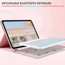 Teclado inalámbrico Bluetooth desmontable (150mAh) con ranura para bolígrafo, funda de teclado compatible con Samsung Galaxy Tab, Redm SE - Degradado blanco y morado - Ver 3