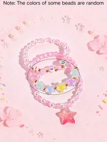 3pcs/Set Macaron Beaded Bracelet With Cute Pendant, Girls Daily Wear Decorative Jewelry Gift - one-size - View 6