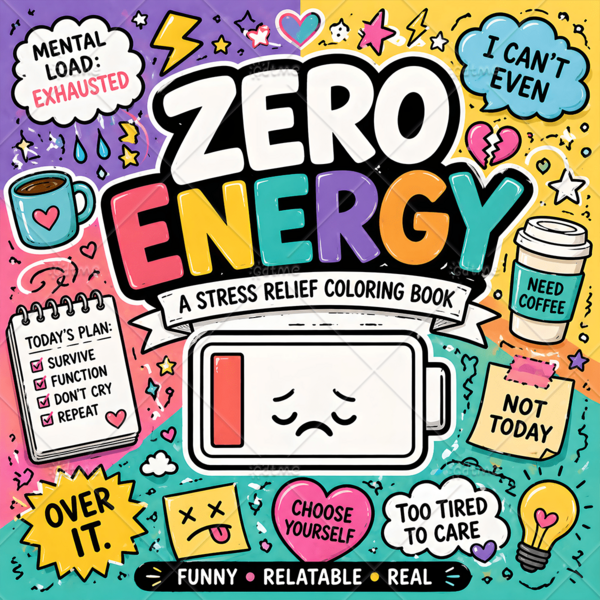 Zero Energy Adult Coloring Book For Adults, Funny Relatable Sarcastic Quote Coloring Pages For Stress Relief Mindfulness Activity Book, Humorous Mood Mental Load Art Therapy Drawing Book, Relaxing Gift For Women Teens Novelty Birthday Holiday Gift