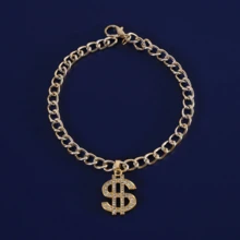 PETCHIC 1件裝美金符號吊墜寵物飾品，鑲鑽貓狗項鍊配金屬鏈條裝飾，時尚金色鏈條項圈，適合狗與貓 - 金色 - 查看 3