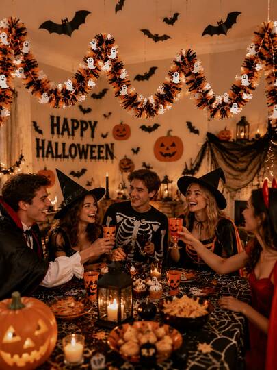 1pc New Halloween Ghost Garland, Soft And Lightweight Material Easy To Bend And Shape, Can Freely Decorate Windows, Door Frames, Walls, Fireplaces, Party Background Walls And Other Multiple Scenes, Easily Create Halloween Themed Space, Suitable For Family Gatherings, Halloween Parties, Haunted House Themed Events, Photography Background Decoration And More. No Complex Installation Needed, Simply Hang To Complete Decoration, Instantly Fill Ordinary Space With Festive Atmosphere. Whether For Indoor Parties Or Commercial Event Decoration, It Is A Creative Decoration Choice To Enhance The Sense Of Ritual For The Holiday.