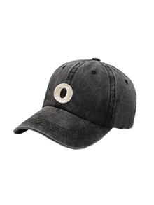 1pc Fashion Black 26 Letter Patch Minimalist Duck Bill Cap, Curved Brim Dad Hat, Outdoor Adjustable All-Season Face-Slimming Versatile Baseball Cap - Black - View 29