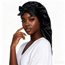 Topi Tidur Sutra Satin Panjang, Topi Tidur Wanita, Topi Tidur Sutra dengan Tali Serut, Cocok untuk Rambut Kepang dan Keriting, Topi Tidur Satin Ukuran Besar dengan Karet Elastis - MultiWarna - View 9