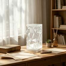 3D Asymmetrical Triangle Rhombus Pattern Semi-Transparent Atmosphere Table Lamp Shade (Lamp Not Included), Multi-Faceted Crystal Texture Shell, Geometric Light Projection Lampshade, Soft Diffused Light Flicker-Free Eye-Protection Lampshade, Vertical Square Compact Design Space-Saving - Diamond Pattern - View 10