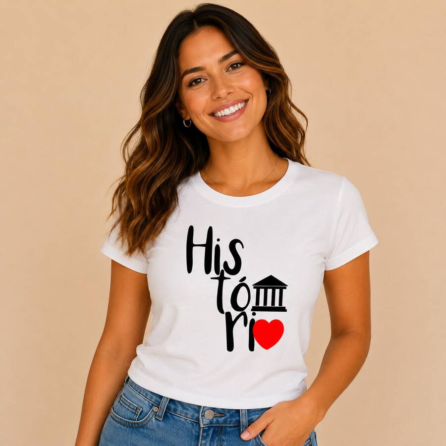 Camiseta História Feminina Baby Look Estica Blusa T Variados Tipos - HISTÓRIA 2 - Visão 1