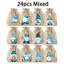 1/12/24pcs Christmas Burlap Drawstring Gift Bags, Christmas Gnome Linen Packaging Bags With 12 Random Cartoon Pattern Designs, Reusable Christmas Linen Bags, Small Christmas Gift Bags For Holiday Party Supplies - Multicolor - View 10