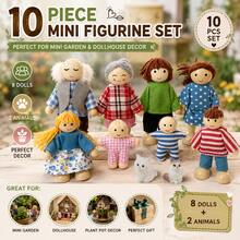 10pcs Miniature Wooden Family Figures Set With Cat And Dog, Posable Dollhouse Characters, Micro Landscape Garden Decor, Home Desktop Decoration Gift - Multicolor - View 2