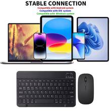 藍牙鍵盤附滑鼠與滑鼠墊套裝，可攜式無線鍵盤 (150mAh) 滑鼠組，相容於 平板、Apple、Android、iOS 與 Windows，返校禮物 (黑色) - 黑色 - 查看 5