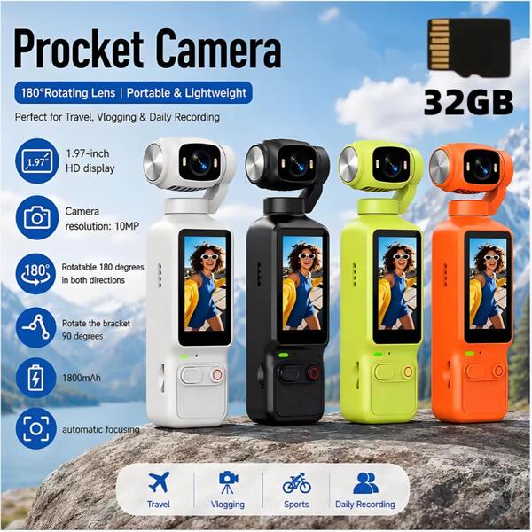 4K Action Camera With 180° Rotating Design, Suitable For Vlog Video Recording, Capturing Life Scenes, Handheld Shooting, Equipped With 1.97-Inch Screen, 32G Memory Card