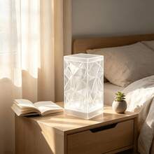 3D Asymmetrical Triangle Rhombus Pattern Semi-Transparent Atmosphere Table Lamp Shade (Lamp Not Included), Multi-Faceted Crystal Texture Shell, Geometric Light Projection Lampshade, Soft Diffused Light Flicker-Free Eye-Protection Lampshade, Vertical Square Compact Design Space-Saving - Diamond Pattern - View 3