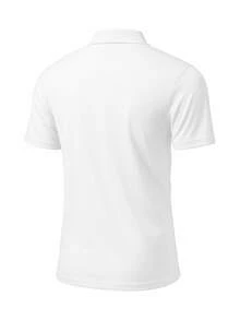 Men's Pure Black Short Sleeve Polo Shirt, Classic Collar 3-Button Placket Casual Top, Suitable For Daily Commute And Business Wear, Men's T-Shirt, Men's Polo Shirt - White - View 2