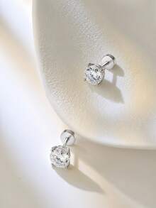 KAHOOT 1 Pair Hypoallergenic 925 Sterling Silver Moissanite Stud Earrings, Minimalist Versatile, Unisex Style, Suitable For Daily Wear - Silver - View 3