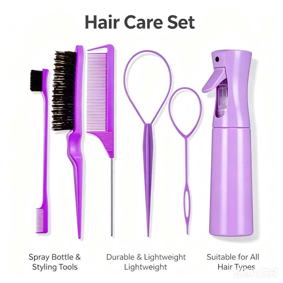 Multifunctional Hair Styling Set, Hollow Massage Comb, Steel Needle Tail Comb, Hair Styling And Braiding Assistant Tools - Purple - View 1