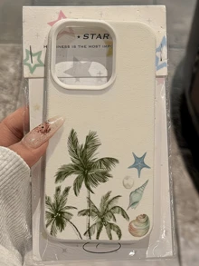 1件 白色椰子樹海星貝殼個性化極簡防摔軟TPU時尚手機殼 全包覆防污保護殼 適用於 Apple 17 16 15 14 13 12 11 Pro Max Air 及系列 - 彩色 - 查看 2